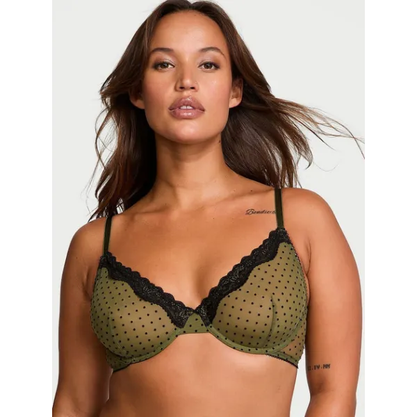 Бюстгалтер by Victoria's Secret Light-lined Bra Green Black Dot