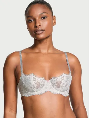 Бюстгалтер Victoria's Secret  Dream Angels Wicked Twinkle Strap Unlined Lace Balconette Bra Silver Pearl