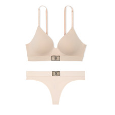 Комплект Victoria's Secret The T-shirt Shine Patch Lightly Lined Wireless Bra+Thong Marzipan