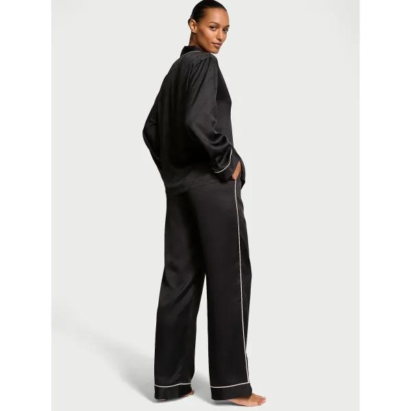 Піжама ( Сорочка + Штани) Victoria's Secret Satin Long Pajama Set Blacl Logo