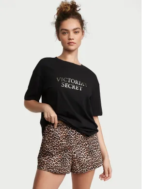  Піжама (Шорти + Футболка ) жіноча Victoria's Secret Чорна Cotton Short Tee-Jama Set 