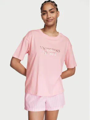  Піжама (Шорти + Футболка ) жіноча Victoria's Secret Рожева Cotton Short Tee-Jama Set Pretty Blossom Stripes 