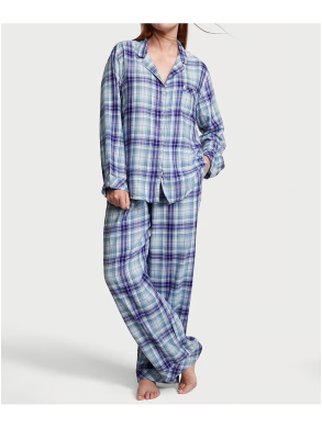 Піжама (Сорочка + Штани ) жіноча Victoria's Secret Flannel Long PJ Plaide Blue 