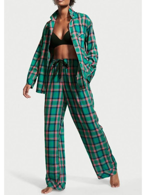 Піжама (Сорочка + Штани ) жіноча Victoria's Secret Flannel  Long Pj Green pink plaide