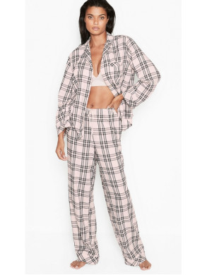 Піжама (Сорочка + Штани ) жіноча Victoria's Secret  Flannel Long Pj Soft Pink Black 