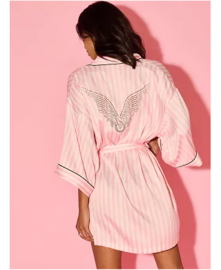 Халат Victoria's Secret Backstage Satin Sparkle Short Robe Pink Stripe