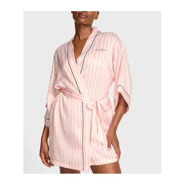 Халат Victoria's Secret Backstage Satin Sparkle Short Robe Pink Stripe