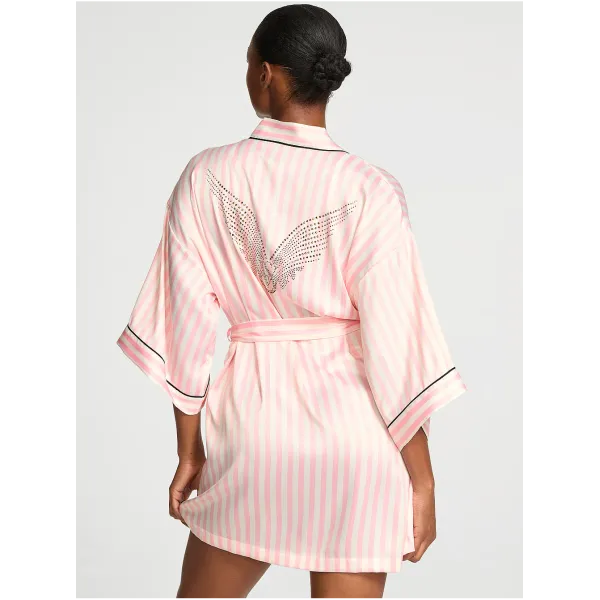 Халат Victoria's Secret Backstage Satin Sparkle Short Robe Pink Stripe