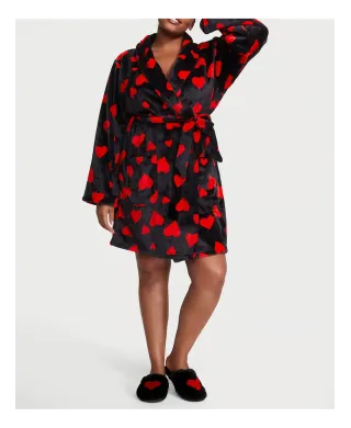 Халат Victoria's Secret Cozy Robe Short Black Lipstick Hearts