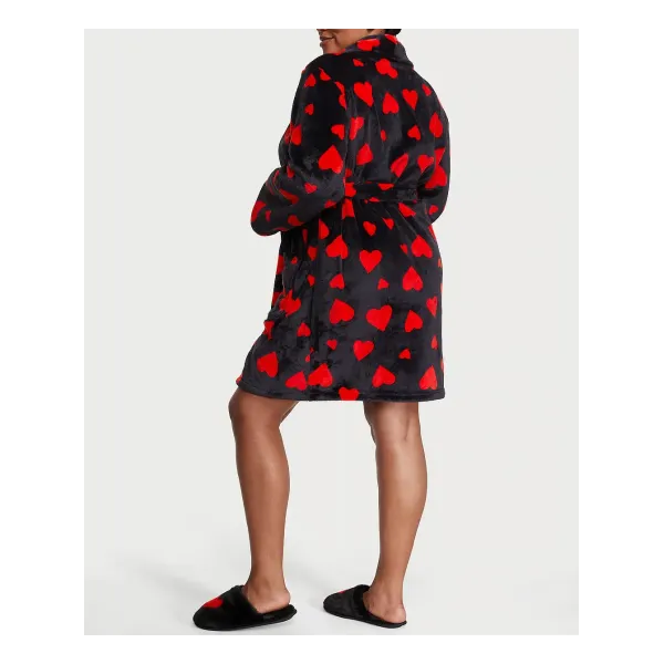 Халат Victoria's Secret Cozy Robe Short Black Lipstick Hearts