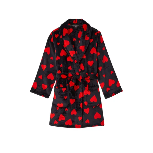 Халат Victoria's Secret Cozy Robe Short Black Lipstick Hearts