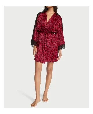 Халат Victoria's Secret Lace Inset Robe Red Leopard