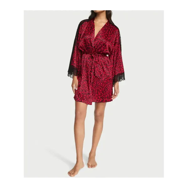 Халат Victoria's Secret Lace Inset Robe Red Leopard