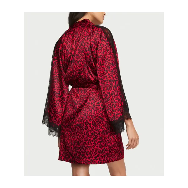 Халат Victoria's Secret Lace Inset Robe Red Leopard
