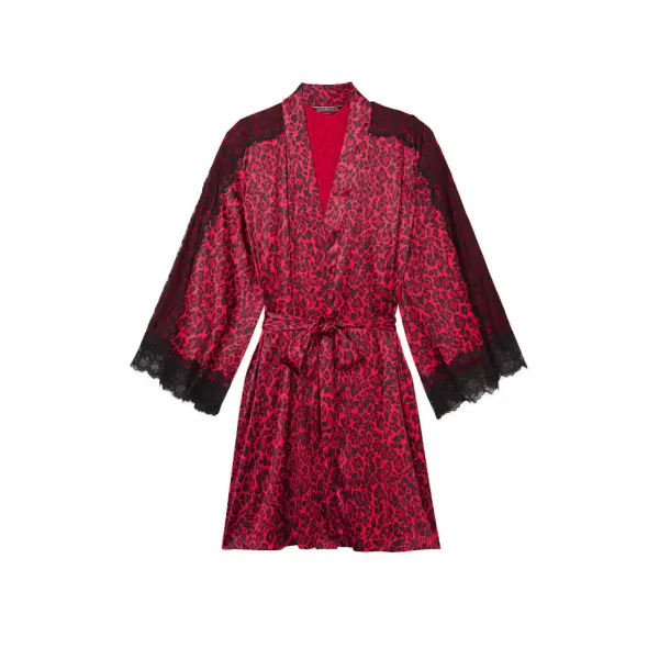 Халат Victoria's Secret Lace Inset Robe Red Leopard