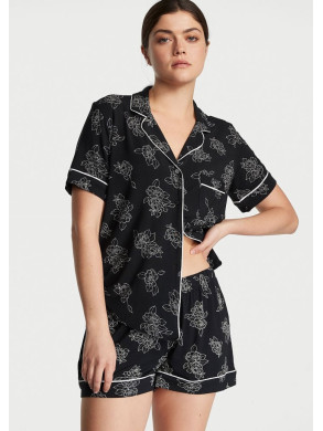 Піжама (Сорочка + Шорти ) жіноча Victoria's Secret  Modal Short Pj Black Flowers