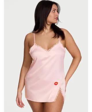 Пенюар Victoria's Secret Tease Satin Lace-Trim Mini Slip Dress