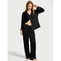 Піжама Піжама ( Сорочка + Штани) Victoria's Secret Glazed Satin Shine Long Pajama Set Black