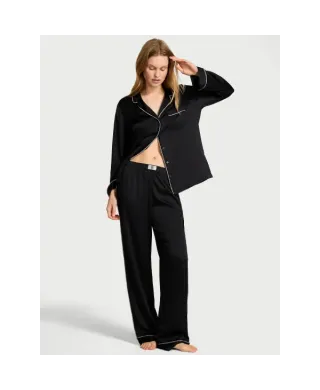 Піжама Піжама ( Сорочка + Штани) Victoria's Secret Glazed Satin Shine Long Pajama Set Black