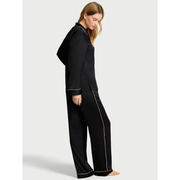 Піжама Піжама ( Сорочка + Штани) Victoria's Secret Glazed Satin Shine Long Pajama Set Black