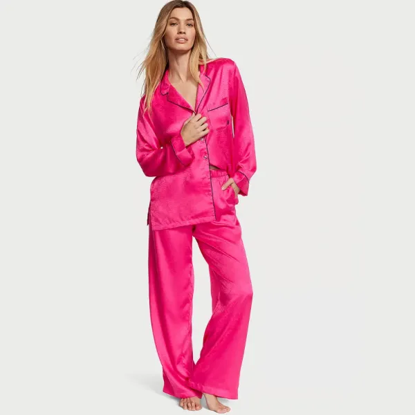 Піжама ( Сорочка + Штани) Satin Long Pj Fuchsia Logo
