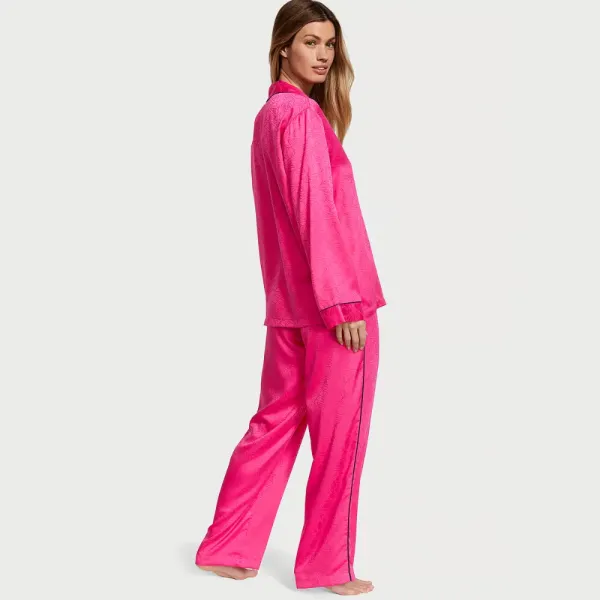 Піжама ( Сорочка + Штани) Satin Long Pj Fuchsia Logo