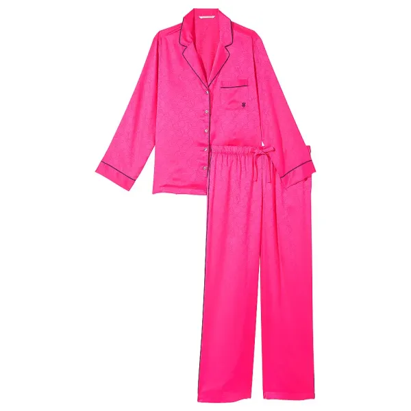 Піжама ( Сорочка + Штани) Satin Long Pj Fuchsia Logo