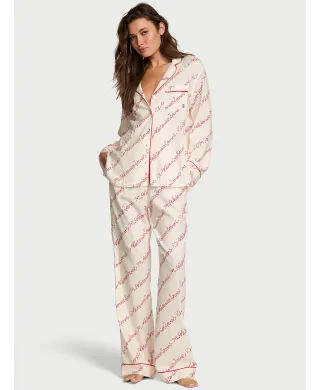 Піжама ( Сорочка + Штани) Victoria's Secret Cotton Flannel Long Pajama Set Coconut White Candy Cane Vs Script