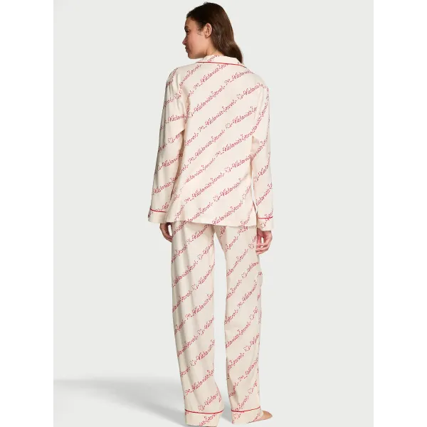 Піжама ( Сорочка + Штани) Victoria's Secret Cotton Flannel Long Pajama Set Coconut White Candy Cane Vs Script