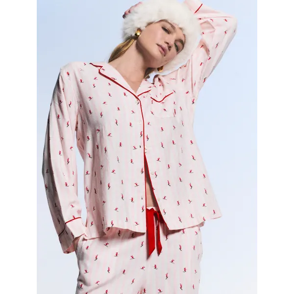 Піжама ( Сорочка + Штани) Victoria's Secret Cotton Flannel Long Pajama Set Coconut White Vs Skiers