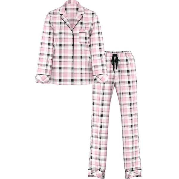 Піжама (Сорочка + Штани )Victoria's Secret Flannel Long Pajama Set Coconut White/Black Gold Lurex Yd Plaid