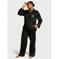 Піжама ( Сорочка + Штани) Victoria's Secret Glazed Satin Long Pajama Set Black