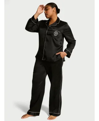 Піжама ( Сорочка + Штани) Victoria's Secret Glazed Satin Long Pajama Set Black