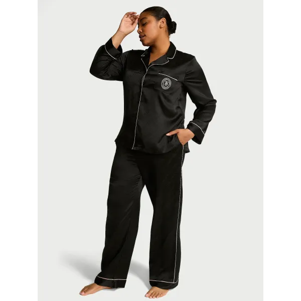 Піжама ( Сорочка + Штани) Victoria's Secret Glazed Satin Long Pajama Set Black