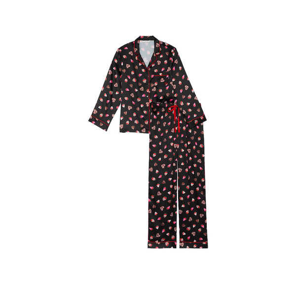 Піжама ( Сорочка + Штани) Victoria's Secret Glazed Satin Long Pajama Set Black Chocolate Strawberries