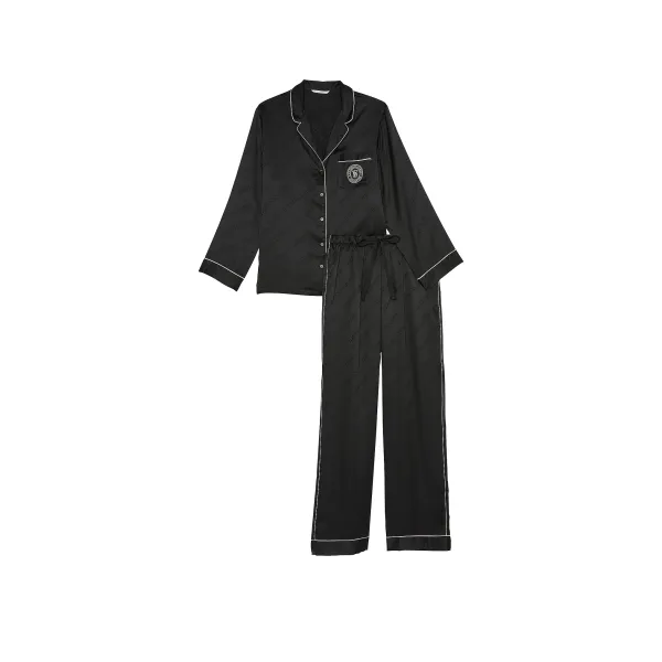 Піжама ( Сорочка + Штани) Victoria's Secret Glazed Satin Long Pajama Set Black