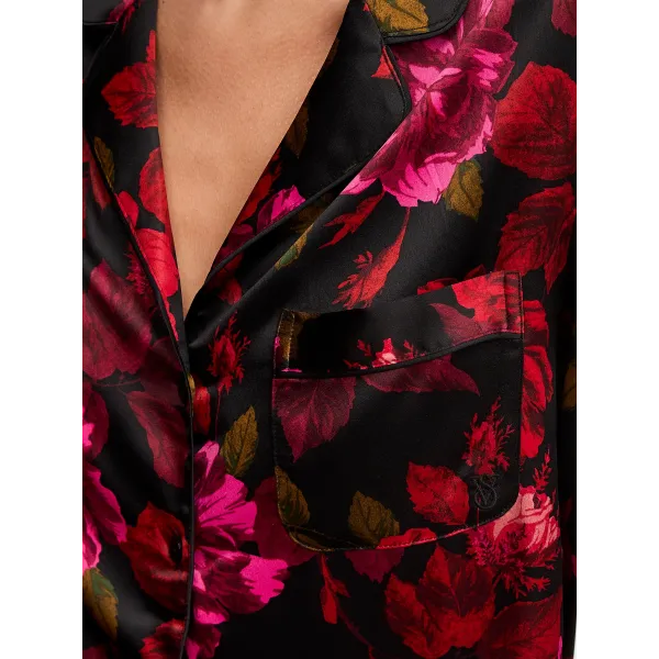 Піжама ( Сорочка + Штани) Victoria's Secret Glazed Satin Long Pajama Set Rose/Black Floral