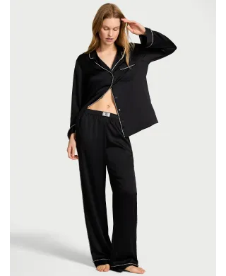 Піжама ( Сорочка + Штани) Victoria's Secret Glazed Satin Shine Long Pajama Set Black