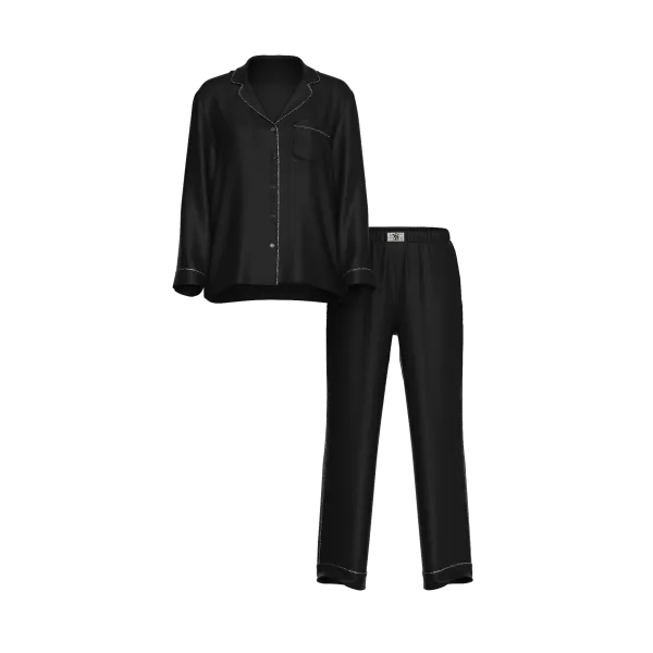 Піжама ( Сорочка + Штани) Victoria's Secret Glazed Satin Shine Long Pajama Set Black