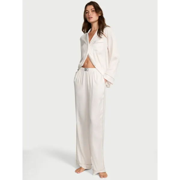 Піжама ( Сорочка + Штани) Victoria's Secret Glazed Satin Shine Long Pajama Set White