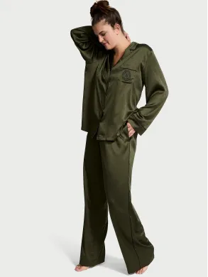 Піжама ( Сорочка + Штани) Victoria's Secret Satin Long Pajama Set Casual Olive 