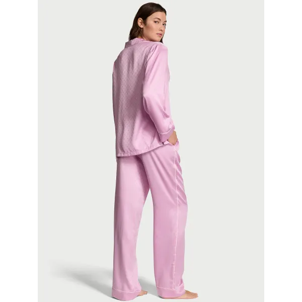 Піжама ( Сорочка + Штани) Victoria's Secret Signature Satin Heart Long Pajama Set Pink Jacquard