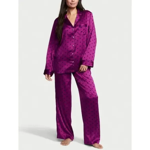 Піжама ( Сорочка + Штани) Victoria's Secret The Satin Long PJ Set Raspberry Cooler Dot