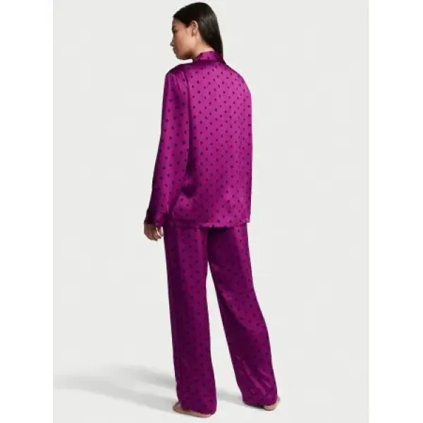 Піжама ( Сорочка + Штани) Victoria's Secret The Satin Long PJ Set Raspberry Cooler Dot