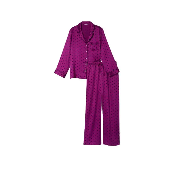 Піжама ( Сорочка + Штани) Victoria's Secret The Satin Long PJ Set Raspberry Cooler Dot