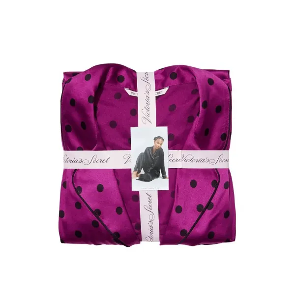 Піжама ( Сорочка + Штани) Victoria's Secret The Satin Long PJ Set Raspberry Cooler Dot