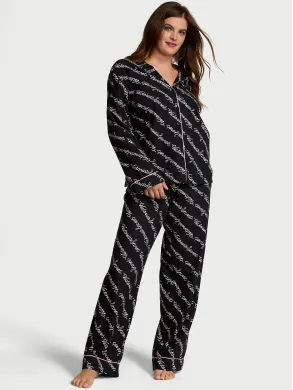 Піжама (Сорочка + Штани ) жіноча Victoria's Secret Flannel Long Pj Black Ribbon Script