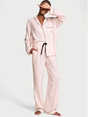 Піжама (Сорочка + Штани ) жіноча Victoria's Secret Flannel Long Pj Pink Stripe