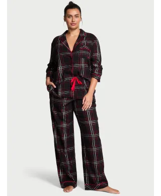 Піжама (Сорочка + Штани ) жіноча Victoria's Secret Flannel Wrap Long Pj Black/Vs White/Red