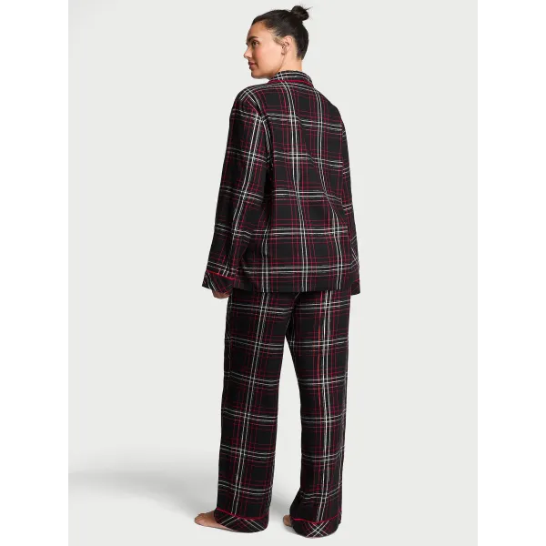 Піжама (Сорочка + Штани ) жіноча Victoria's Secret Flannel Wrap Long Pj Black/Vs White/Red